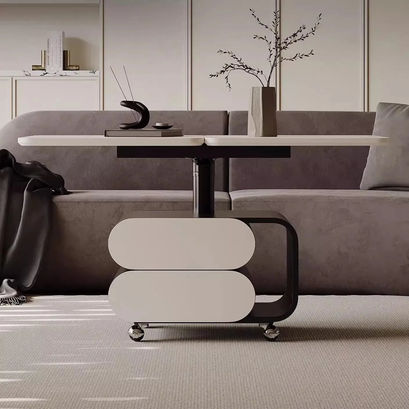 Modern Nordic Height Adjustable Hidden Drawers Coffee Table