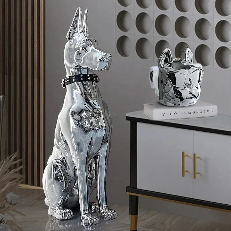 Shiny Doberman Elegant Floor Sculpture