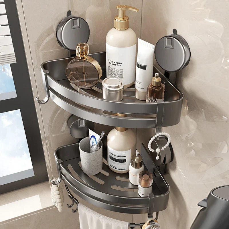 No-Drill Suction Powered Corner Bathroom Organizer