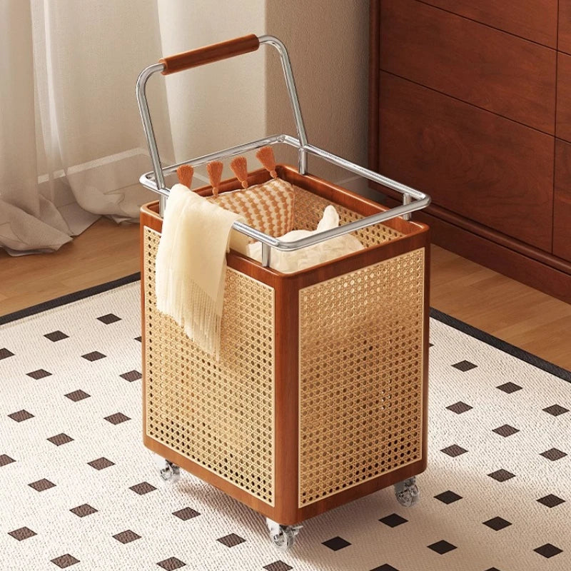 Nordic Rattan Style Rolling Storage Basket