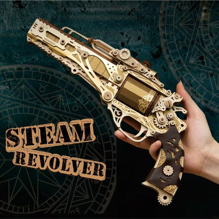 Mechanical Steampunk DIY Wooden Puzzle Toy Revolver