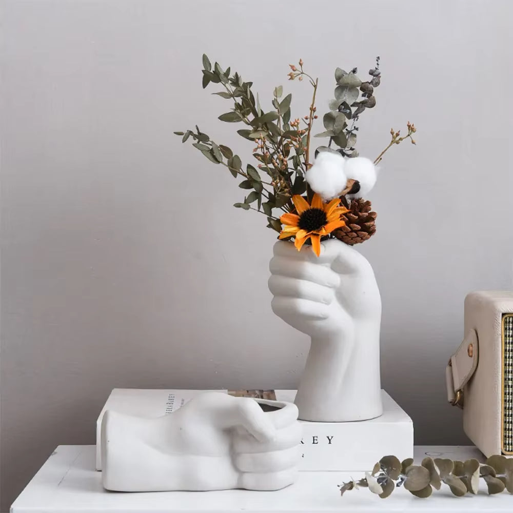Artistic Hand Gesture Ceramic Tabletop Flower Vase