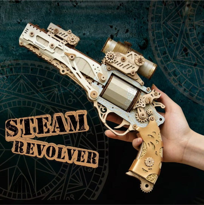 Mechanical Steampunk DIY Wooden Puzzle Toy Revolver