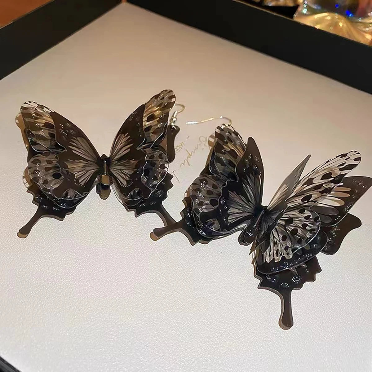Black Hollow Butterfly Dangle Earrings