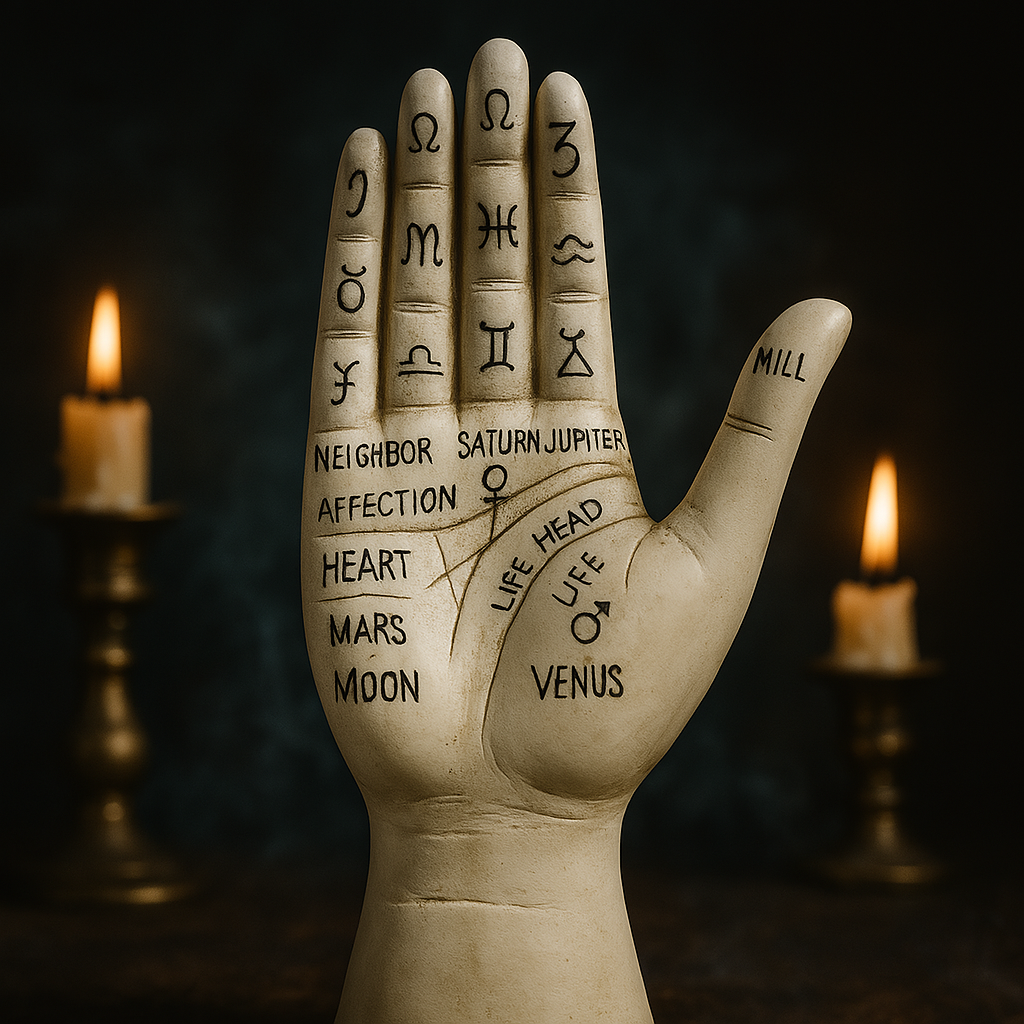 Zodiac Symbols Mystic Palmistry Hand Sculpture