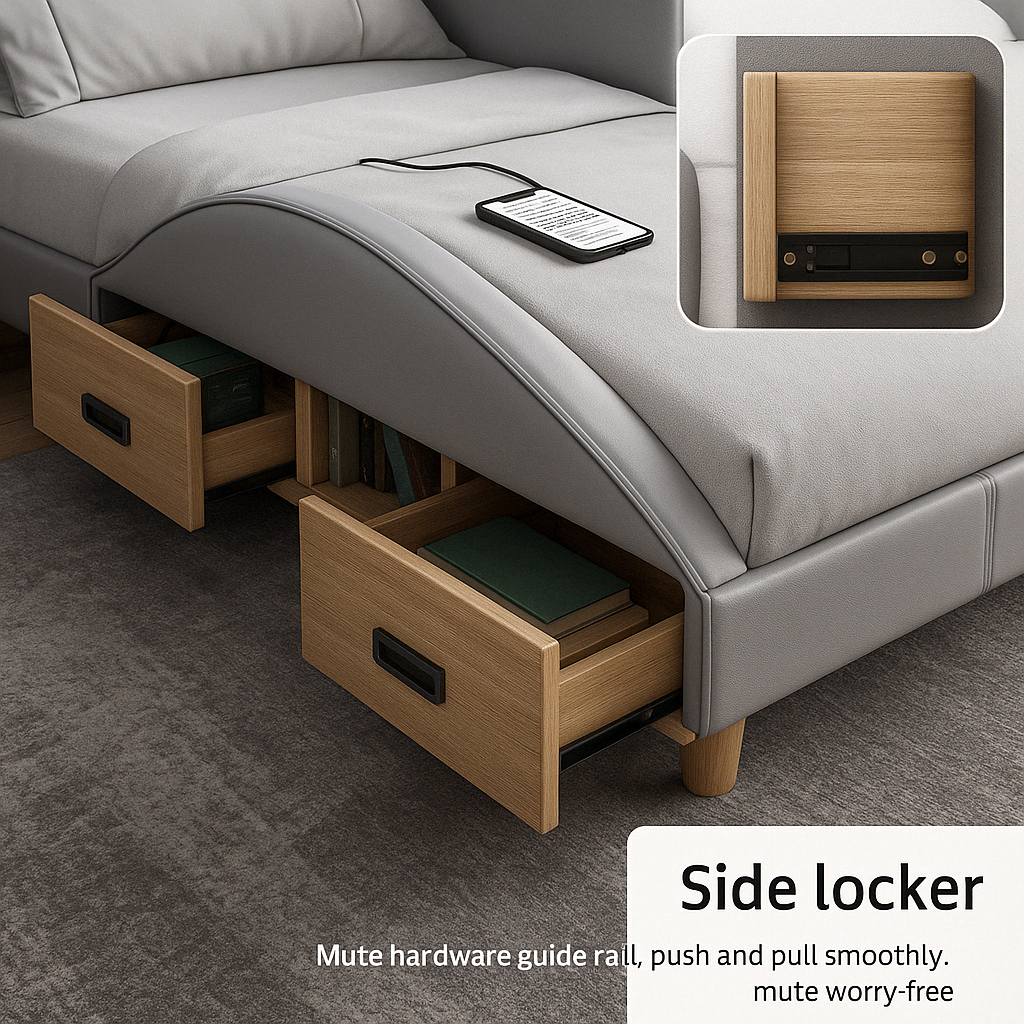 Massage System Smart Hidden Storage Leather Elegant Bed