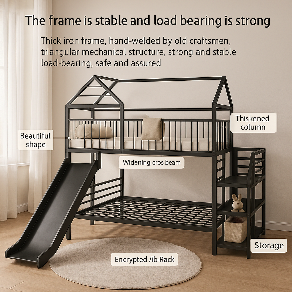 Loft-Style House Roof Frame Playhouse Bunk Bed
