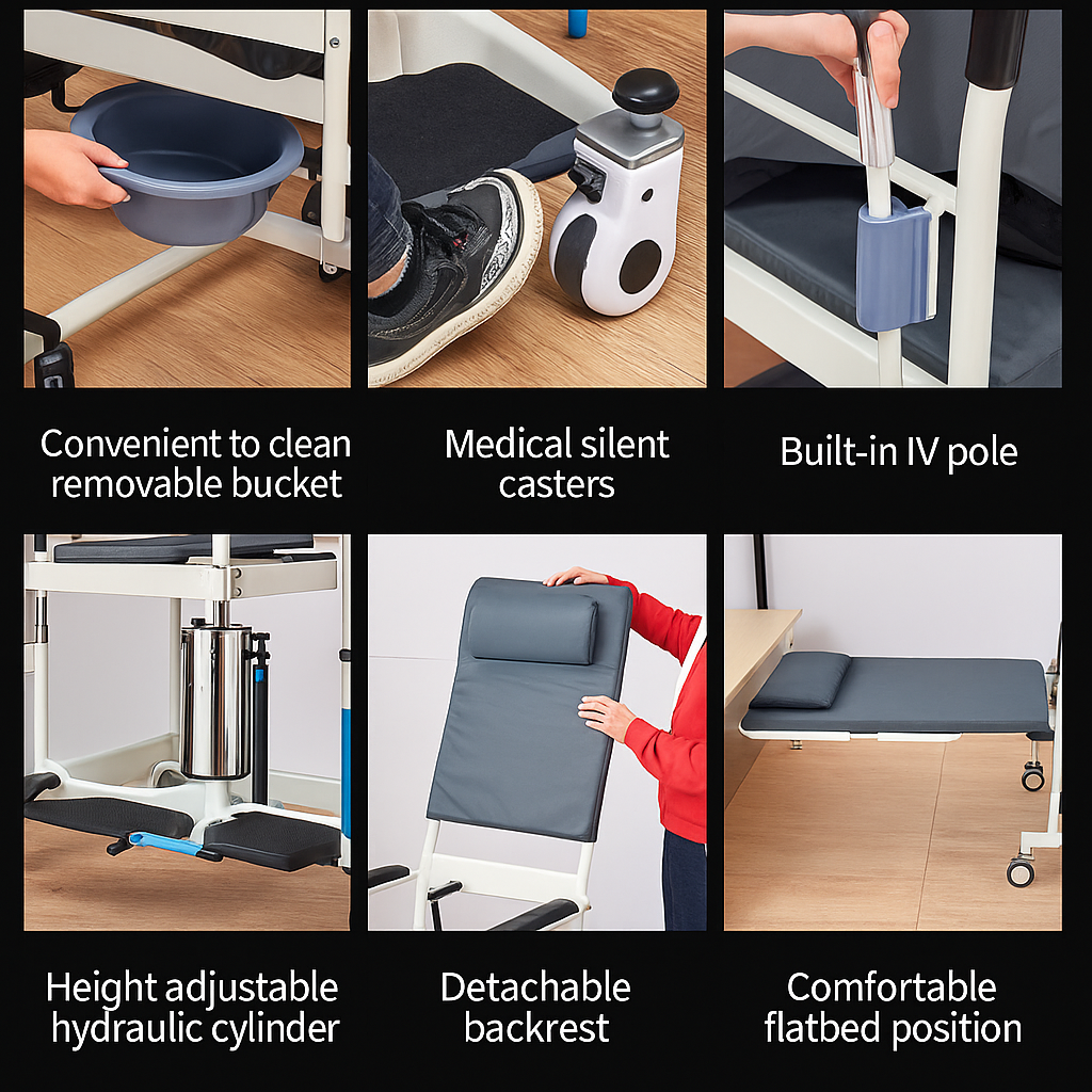 Height Adjustable Armrest Patient Transfer Mobility Chair
