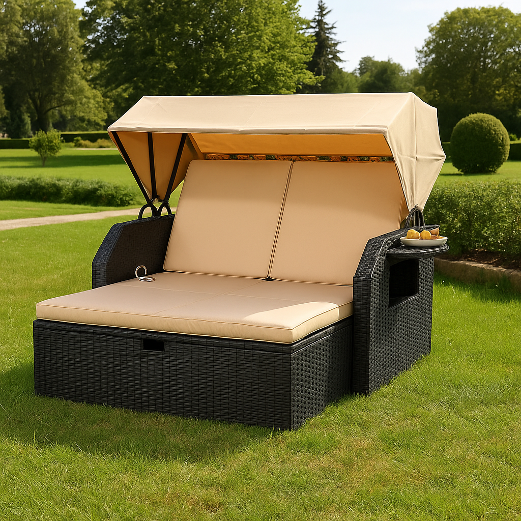 Foldable Sunshade Double Canopy Outdoor Lounge Sofa
