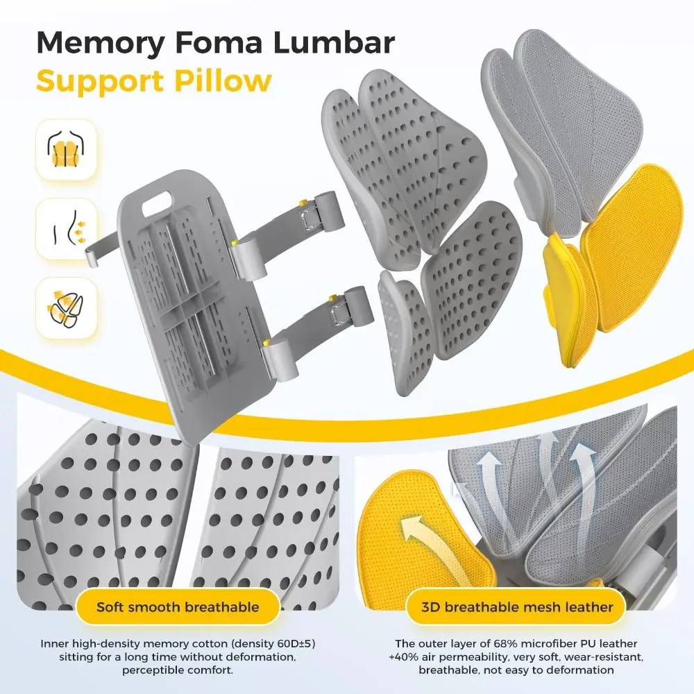 Adjustable Ergonomic Memory Foam Mesh Waist Relief Chair Cushion