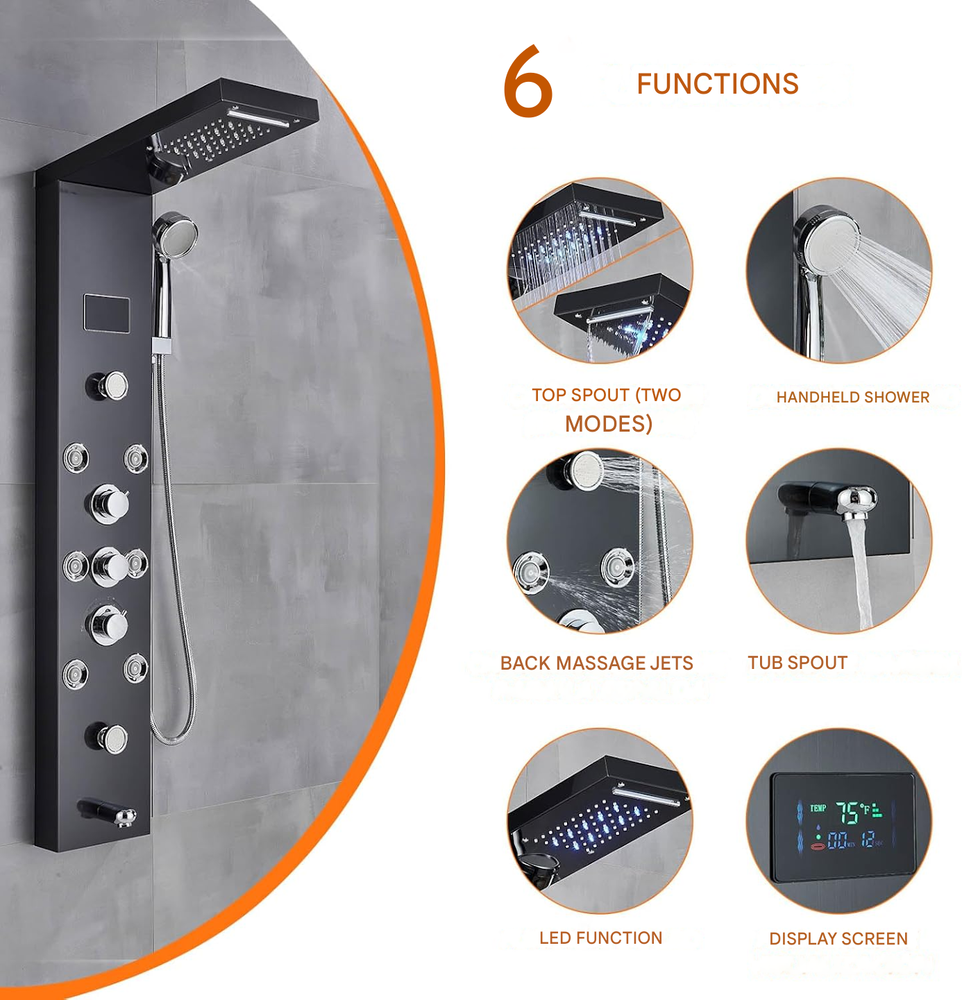 Rainfall Nordic Bathroom Digital Panel Waterfall Shower Set