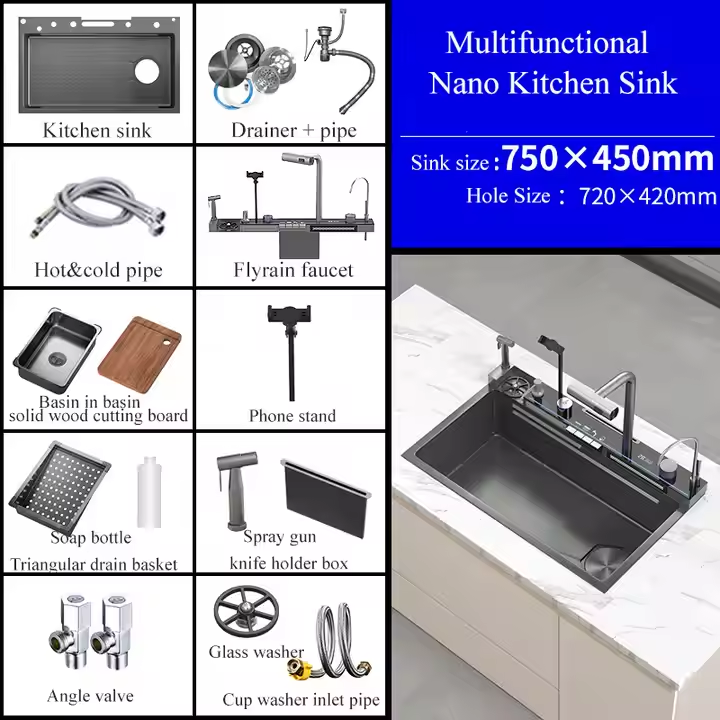 Waterfall Nano Piano Key Smart Kitchen Sink