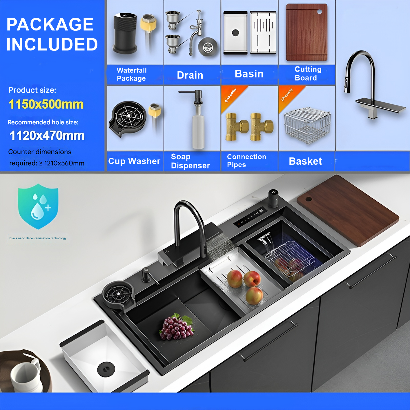 Nebula Kitchen Touch Display Nano Steel Smart Sink