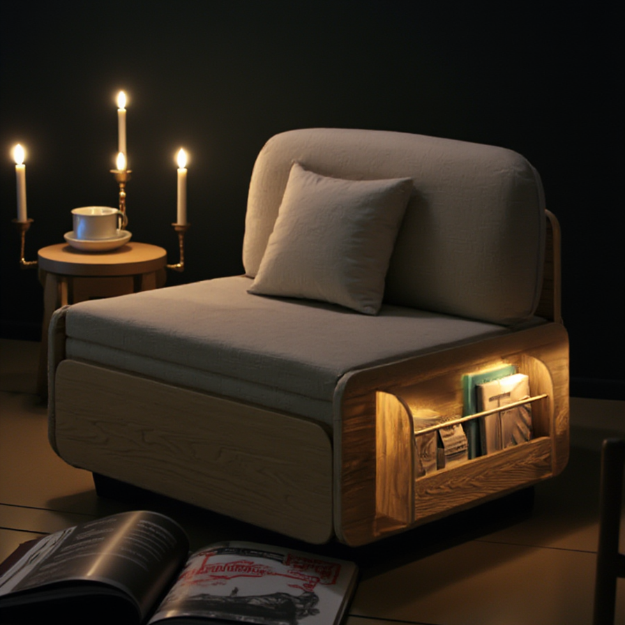 Minimalist Foldable Wooden Japanese Lazy Sofa Bed