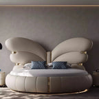 Elegant Butterfly Wing Headboard Leather Round Bed