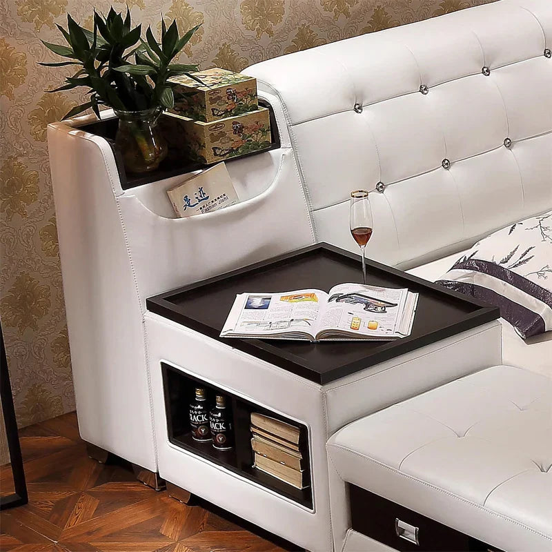 Space Pop Storage Built-in Ottoman Leather Bed