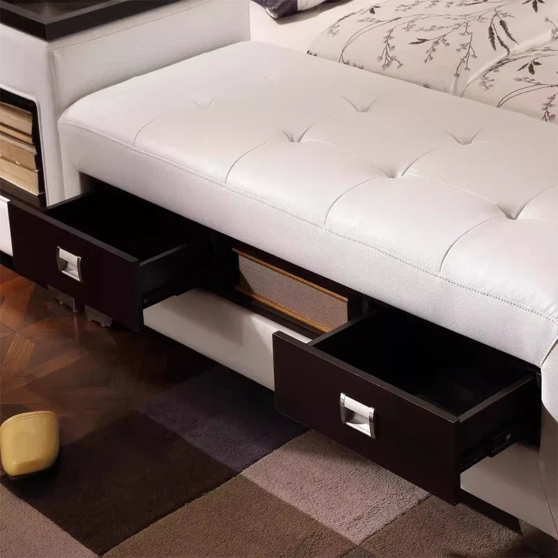 Space Pop Storage Built-in Ottoman Leather Bed