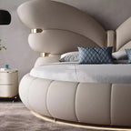 Elegant Butterfly Wing Headboard Leather Round Bed