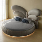 Elegant Butterfly Wing Headboard Leather Round Bed