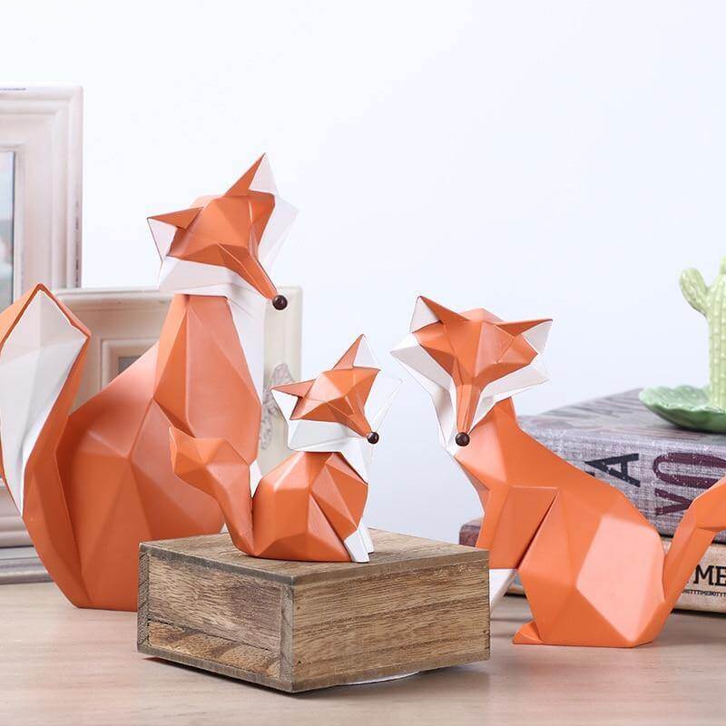 Nordic Geometric Abstract Fox Figurines