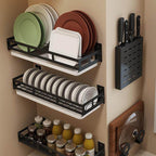 Mat Black No Drill Metal Kitchen Storage