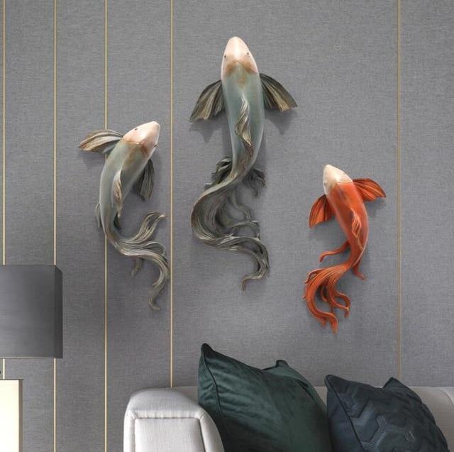 Modern Fengshui Resin 3D Wall Sticker Fish