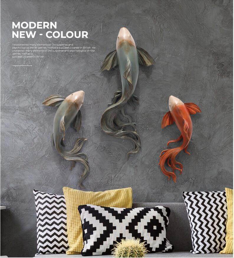 Modern Fengshui Resin 3D Wall Sticker Fish