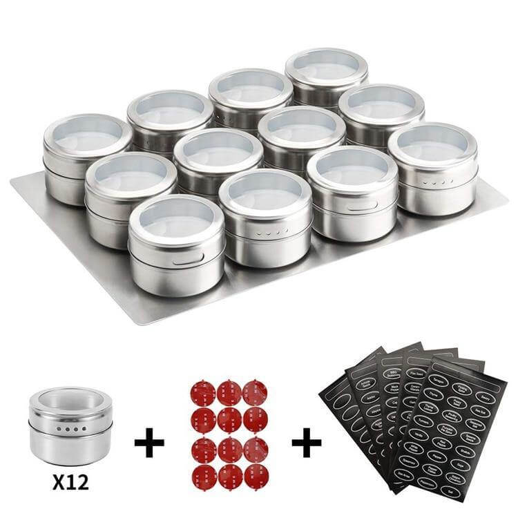 Magnetic Stainless Steel Seasoning Spice Jar Set