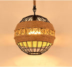 Minimal Natural Retro Rural Rope Ball Chandelier