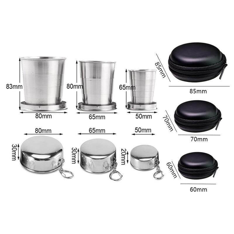 Foldable Portable Stainless Steel Camping Cup With Keychain