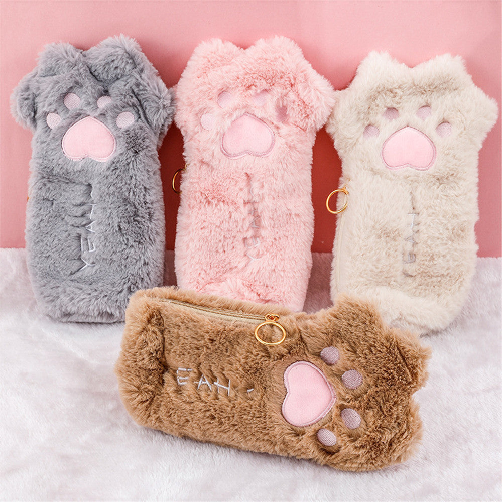 Cute Cat Paw Plush Pencil Bag