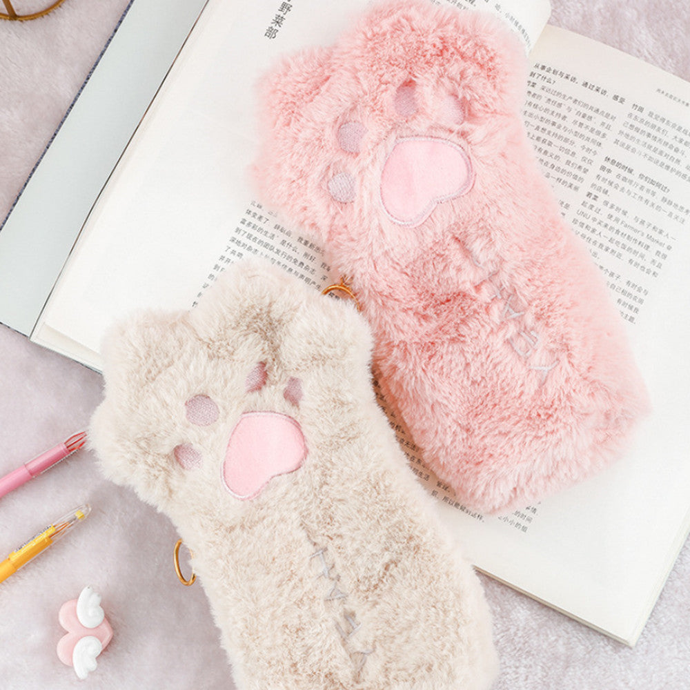 Cute Cat Paw Plush Pencil Bag