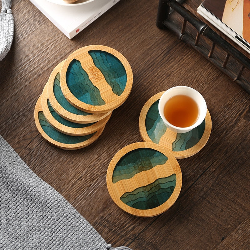 Water Art Insulated Bamboo Coasters