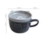 Japanese Ceramic Cat Breakfast Mug with Lid