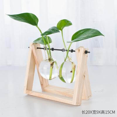 Decorative  Wooden Vase With Wooden Tray