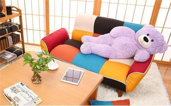 Modern Adjustable Sofa and Loveseat in Colorful Line Fabric