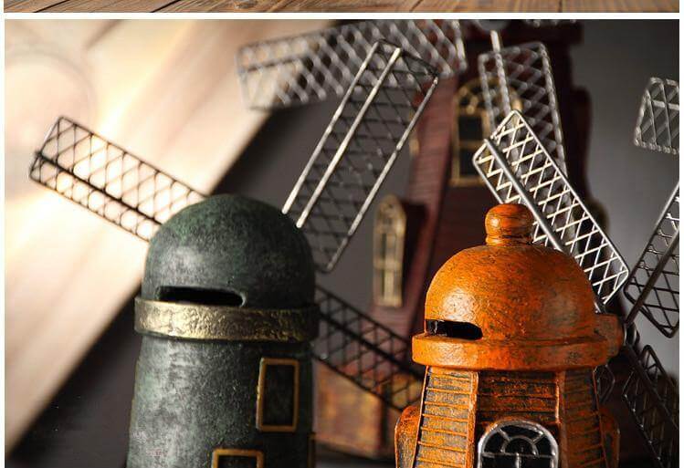 4 Colors Vintage Resin Windmill Ornaments Piggy Banks