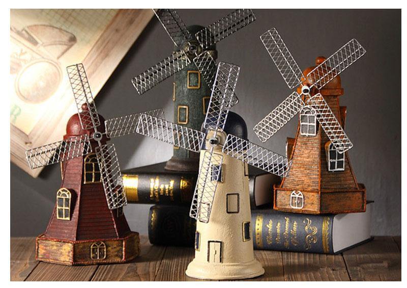 4 Colors Vintage Resin Windmill Ornaments Piggy Banks