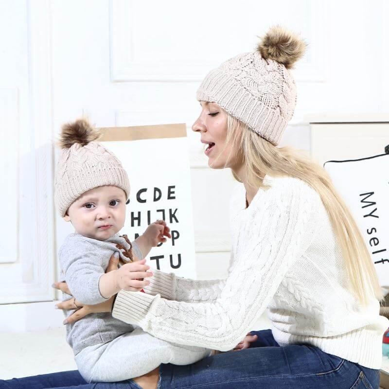 2Pcs Mom and Baby Warm Comfy Knit Hats