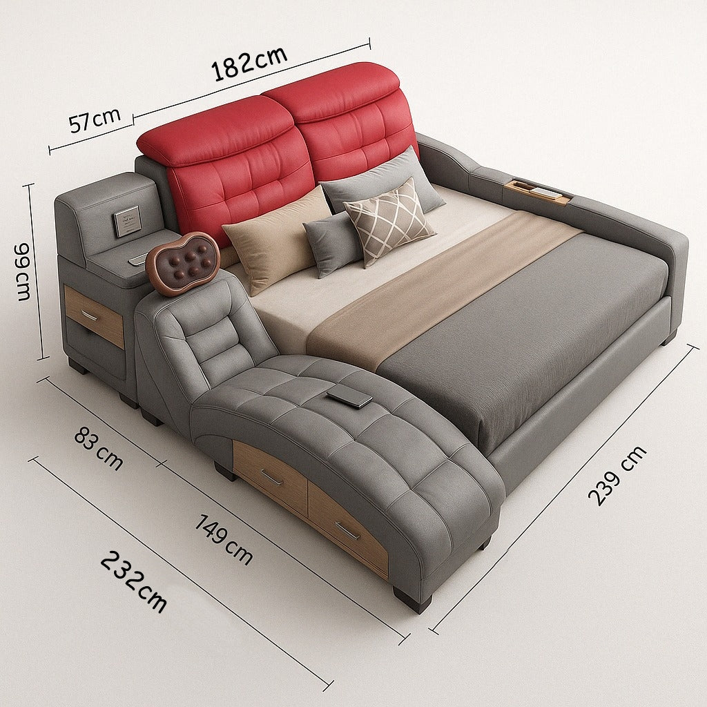 Massage System Smart Hidden Storage Leather Elegant Bed