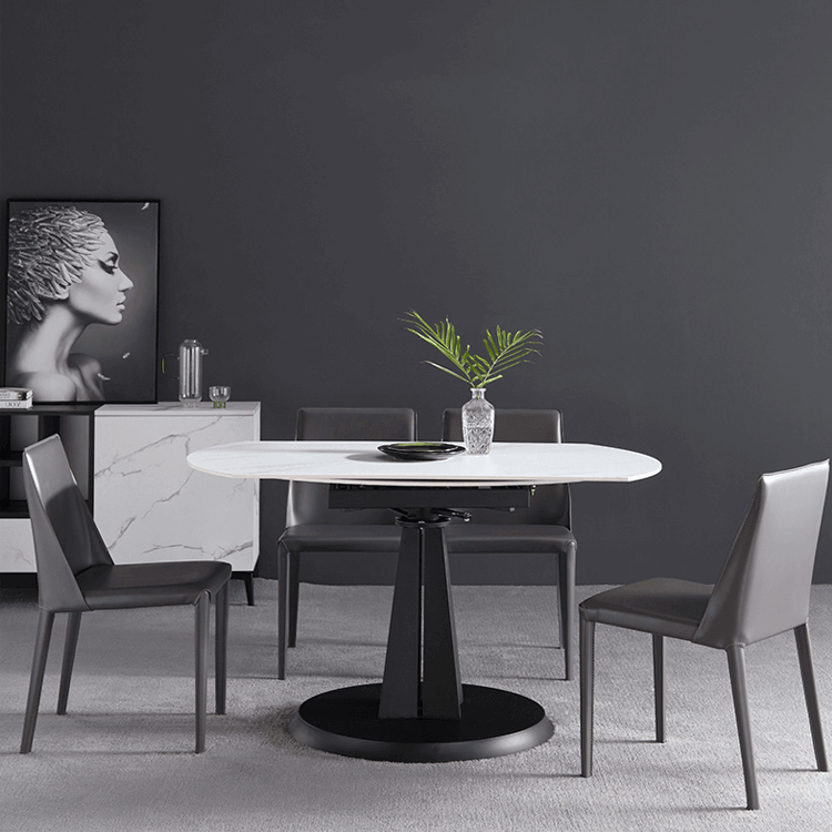 Luxury Extendable Oval Marble Rock Plate Modern Table